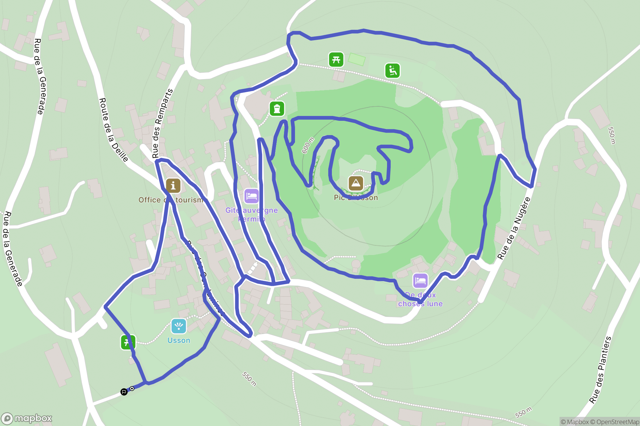 Usson : carte du parcours de randonnée - France