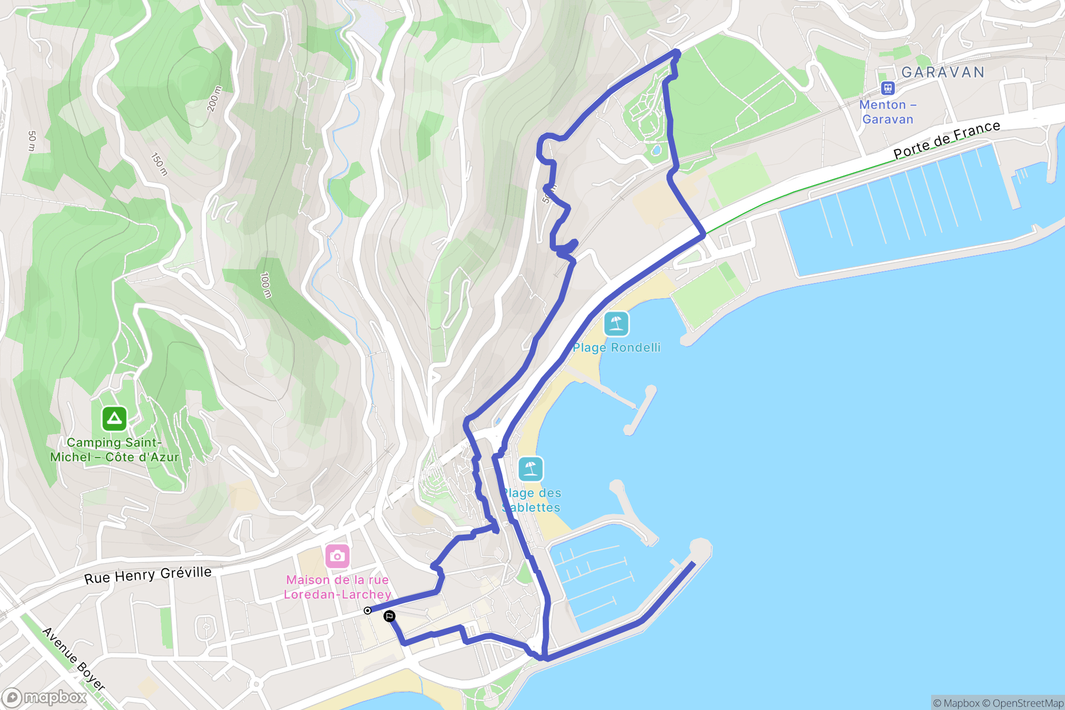 Menton : carte du parcours de randonnée - France