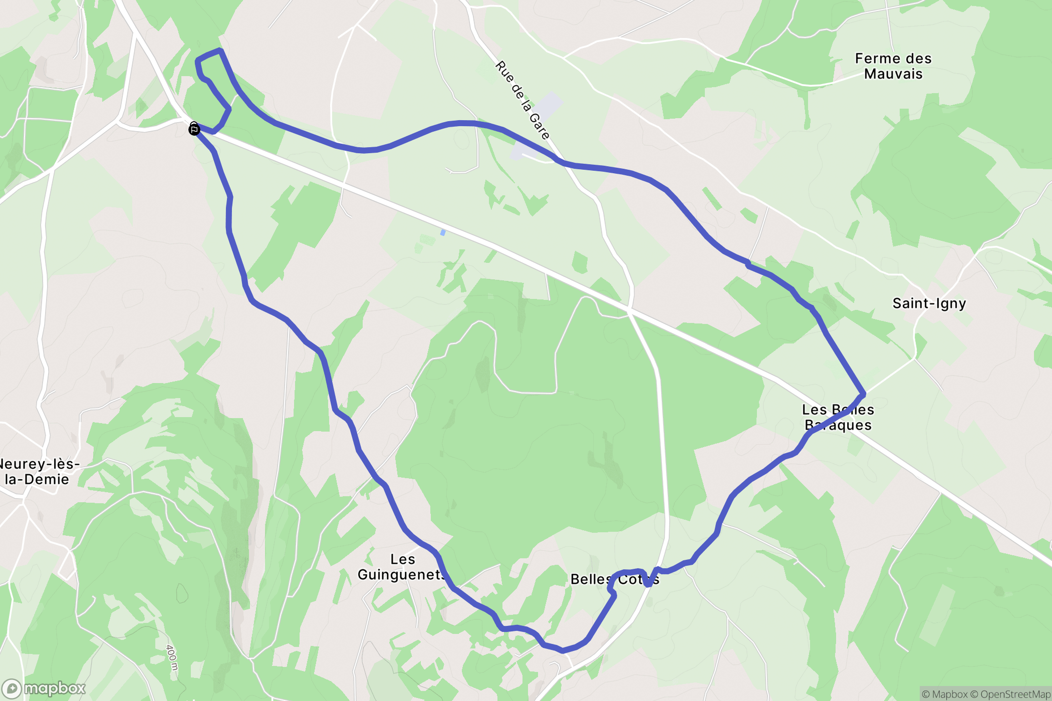 Quincey : carte du parcours de randonnée - France