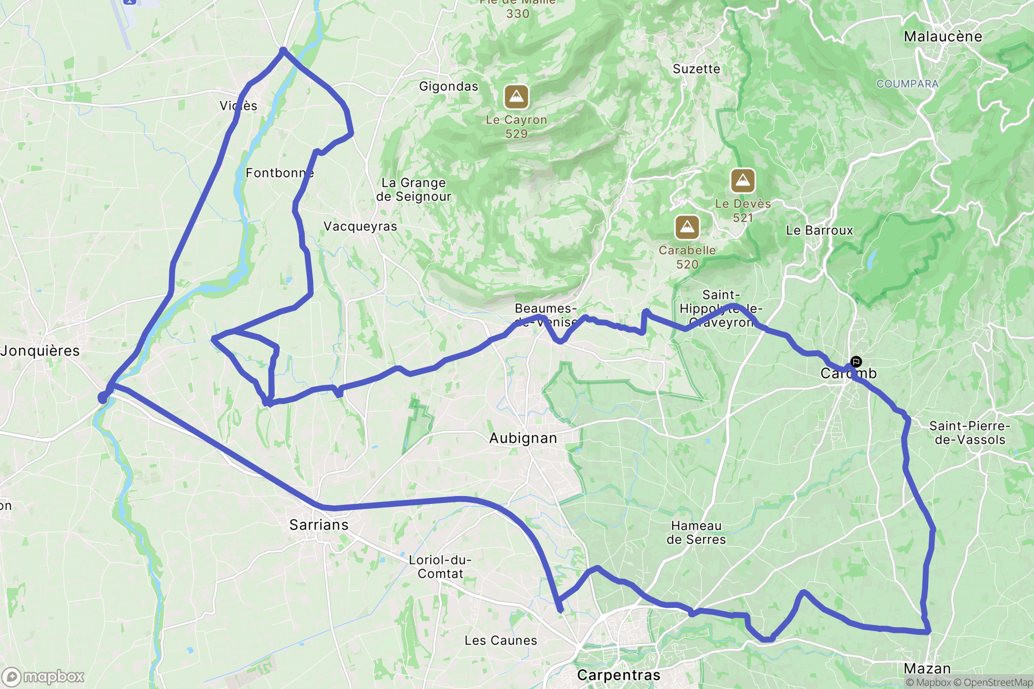 Caromb : carte du parcours de randonnée - France