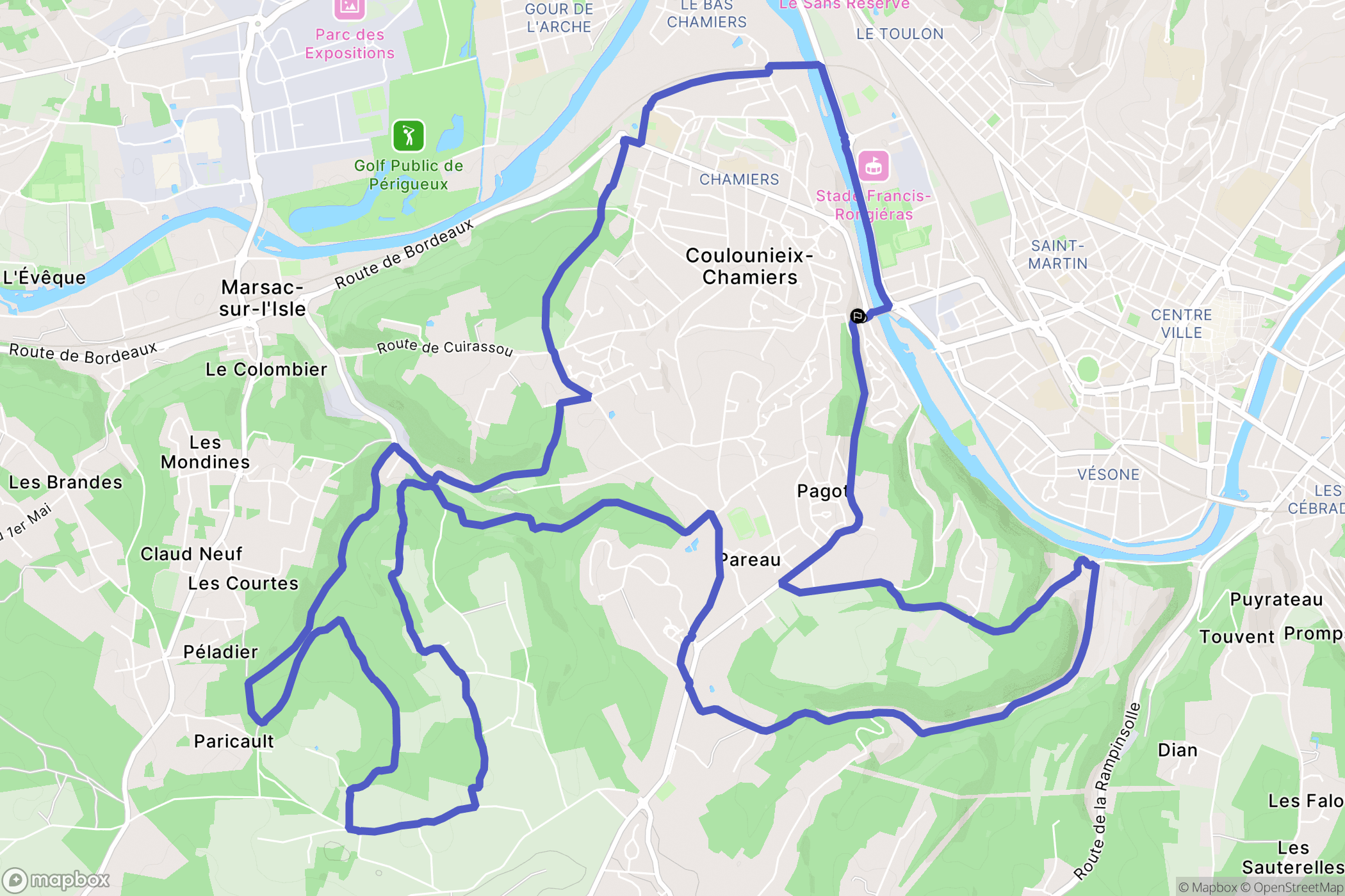 Coulounieix-Chamiers : carte du parcours de randonnée - France