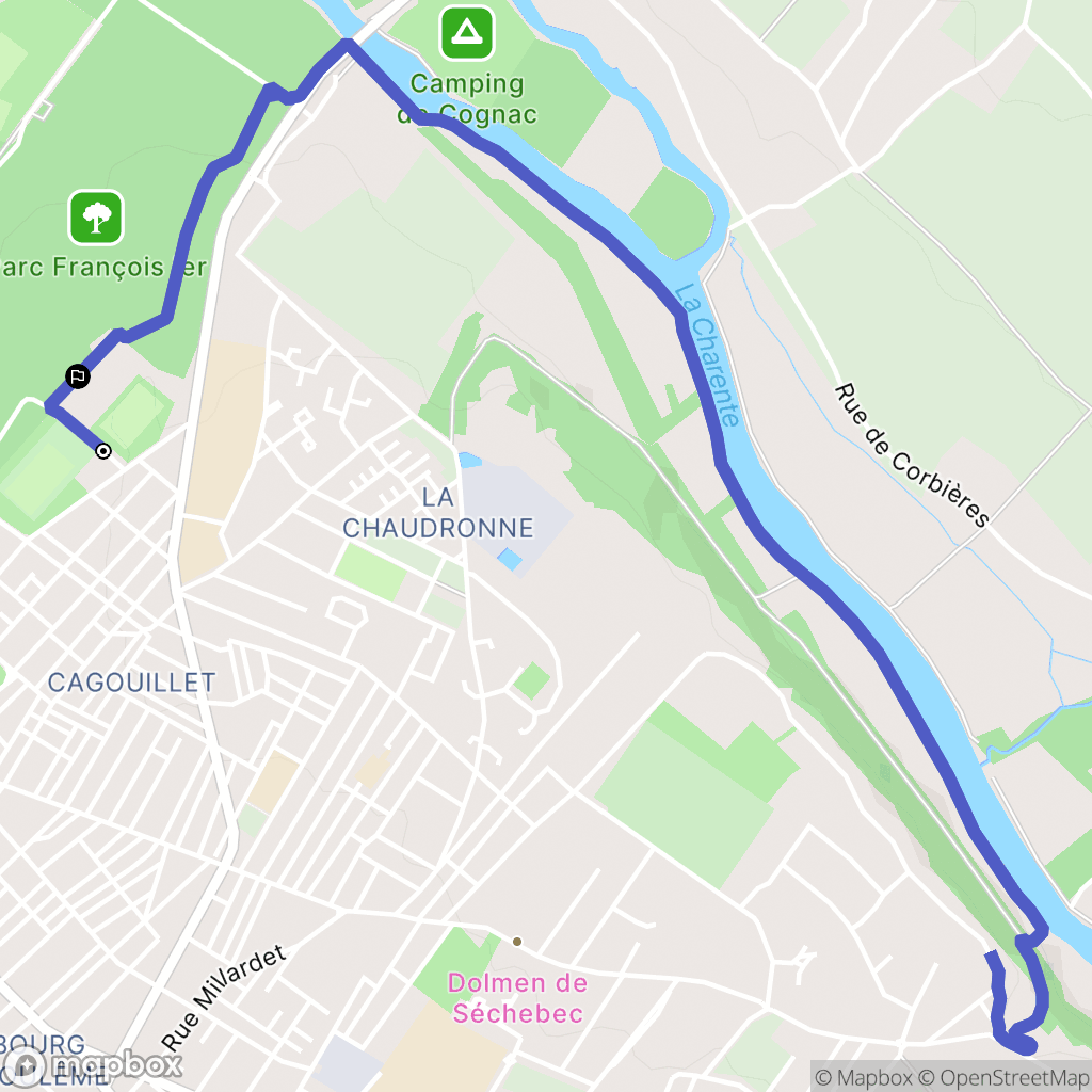 Cognac : carte du parcours de randonnée - France