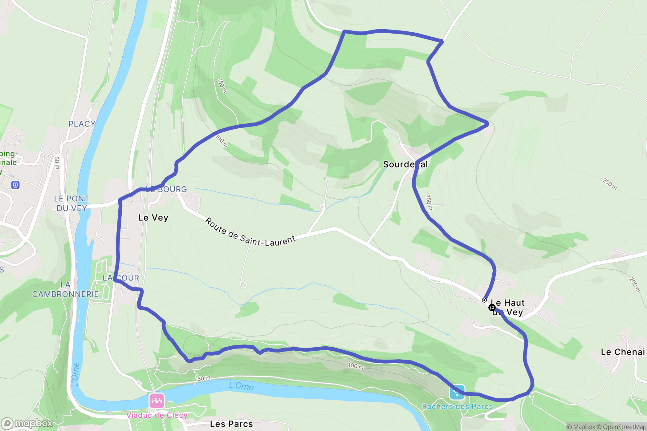 Le Vey : carte du parcours de randonnée - France