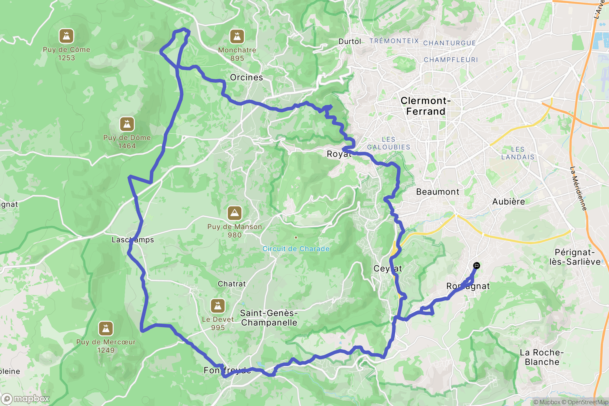 Romagnat : carte du parcours de randonnée - France