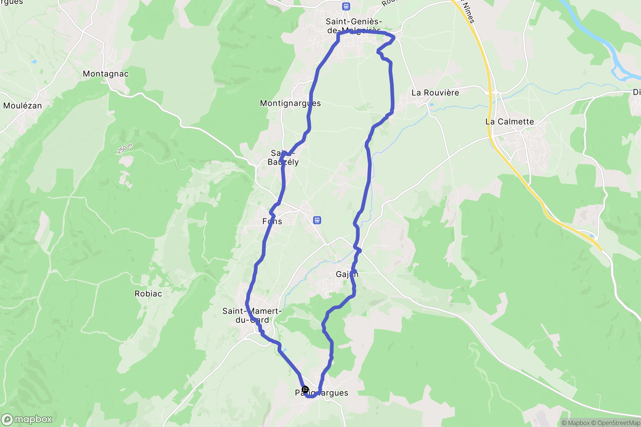 Parignargues : carte du parcours de randonnée - France