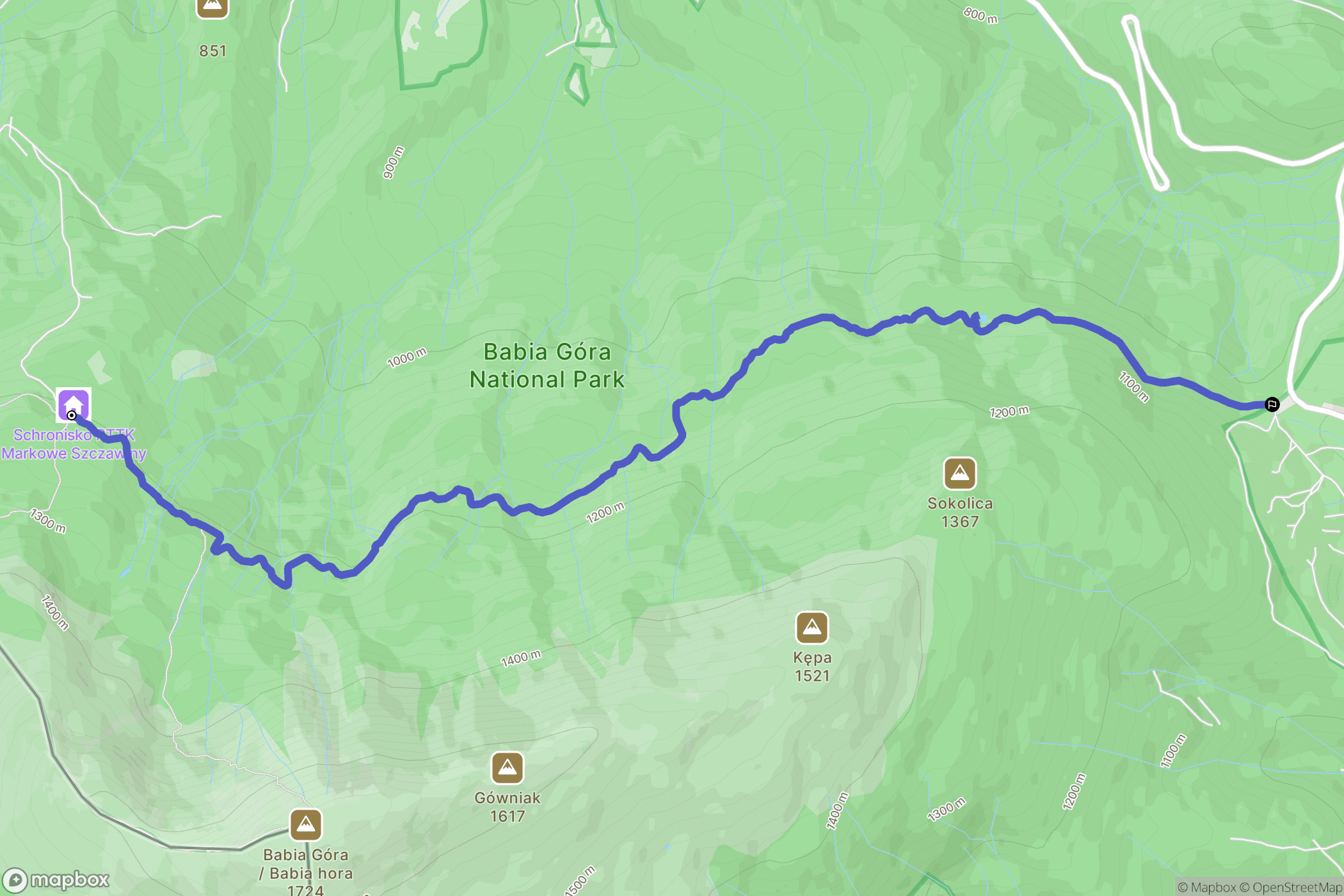 Zawoja: mapa trasy - Poland