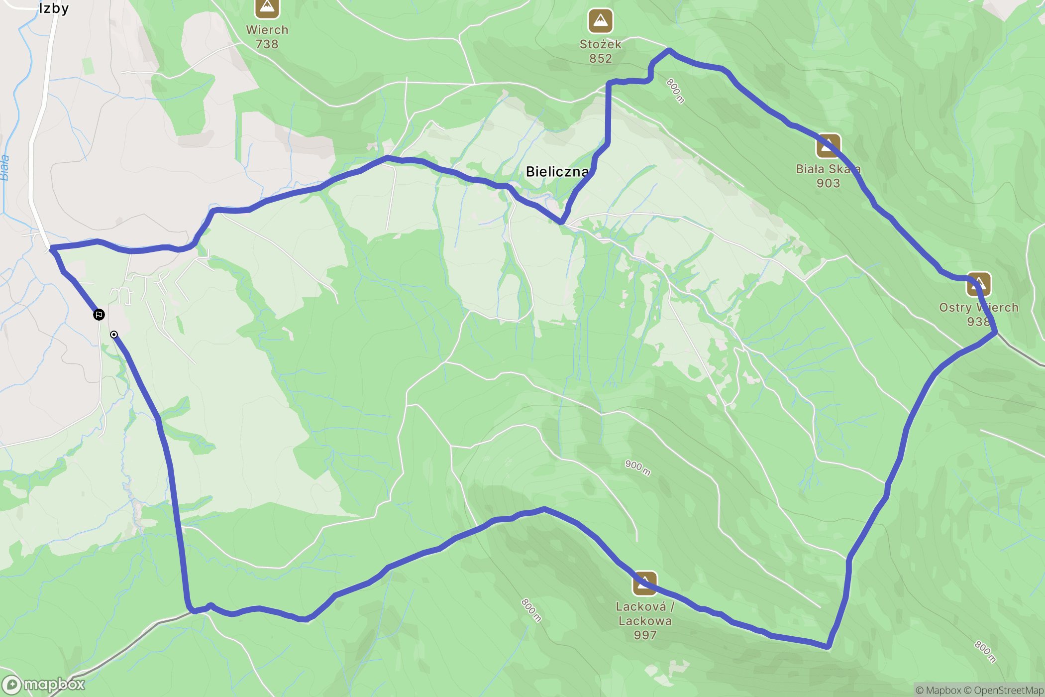 Izby: mapa trasy - Poland