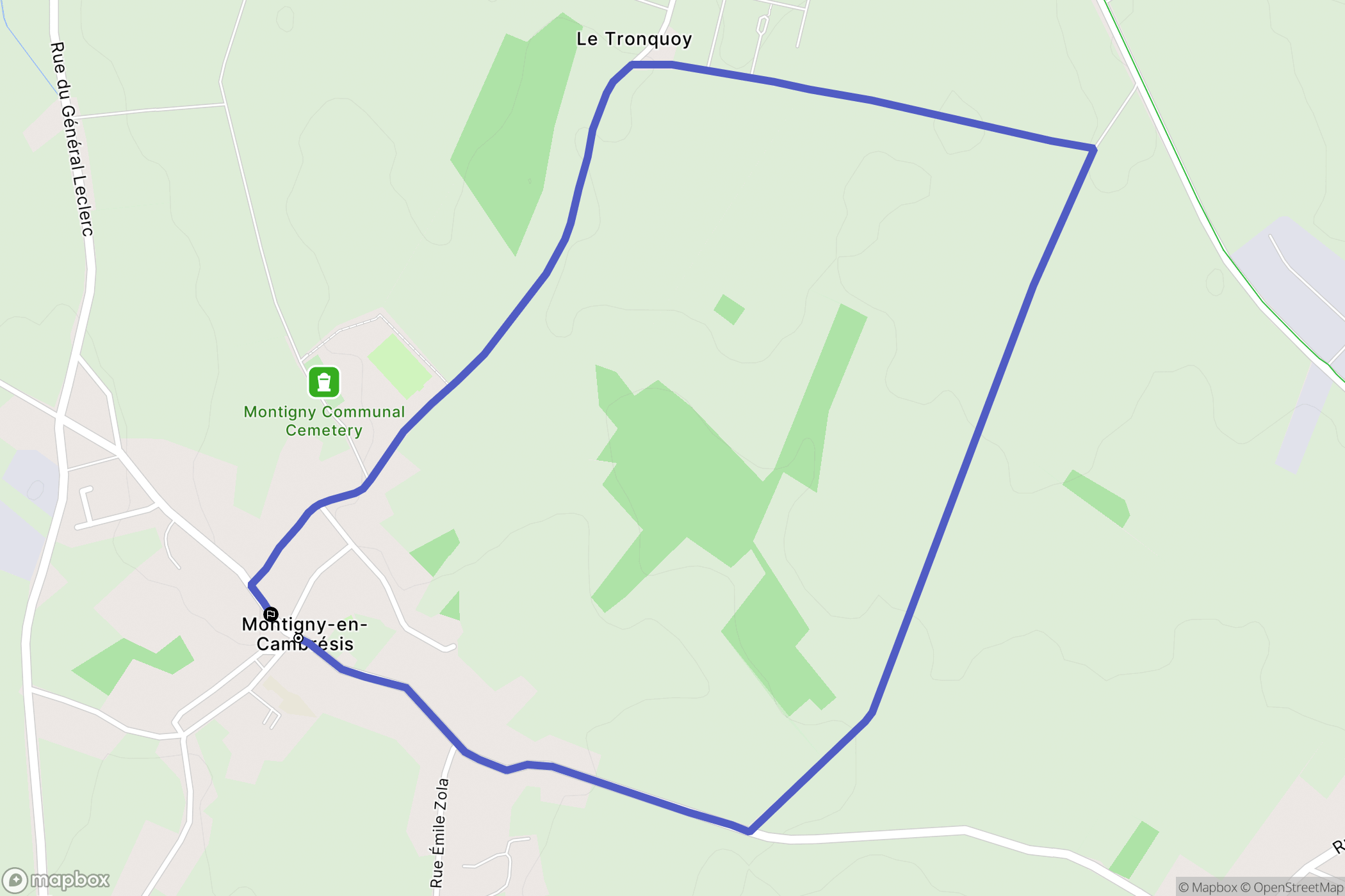 Montigny-en-Cambrésis : carte du parcours de randonnée - France