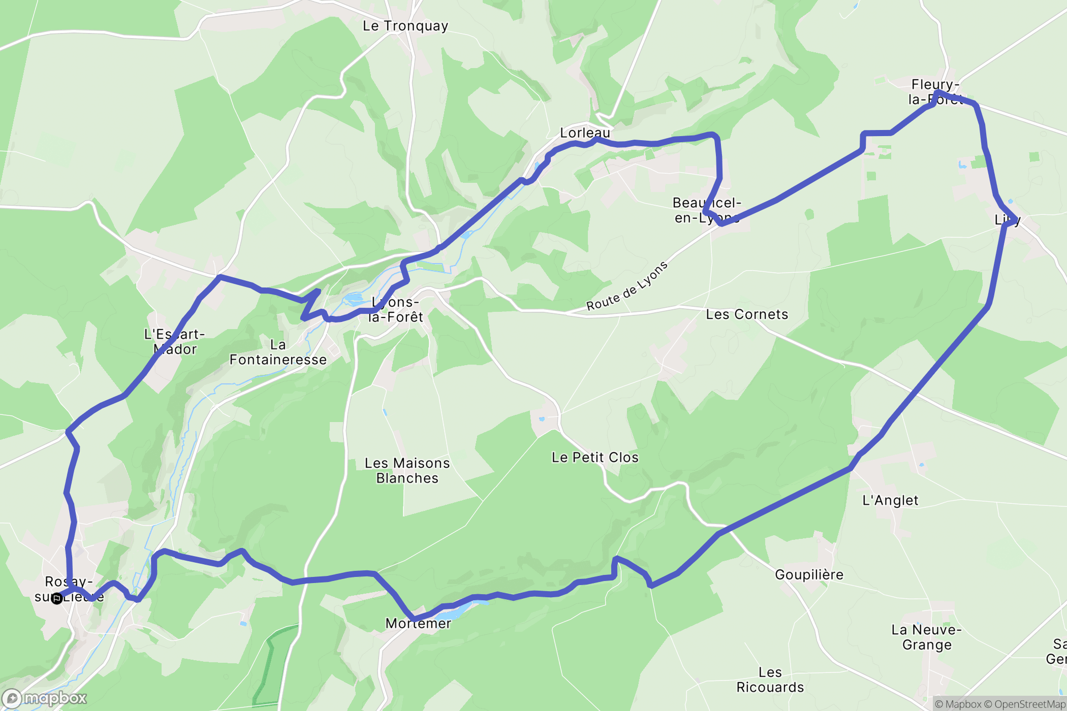 Rosay-sur-Lieure : carte du parcours de randonnée - France
