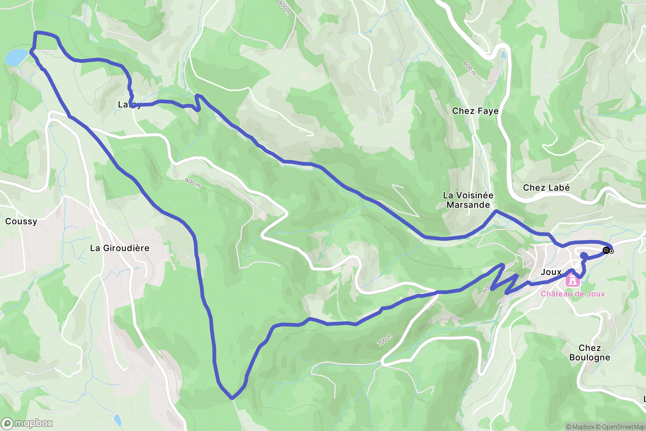 Joux : carte du parcours de randonnée - France