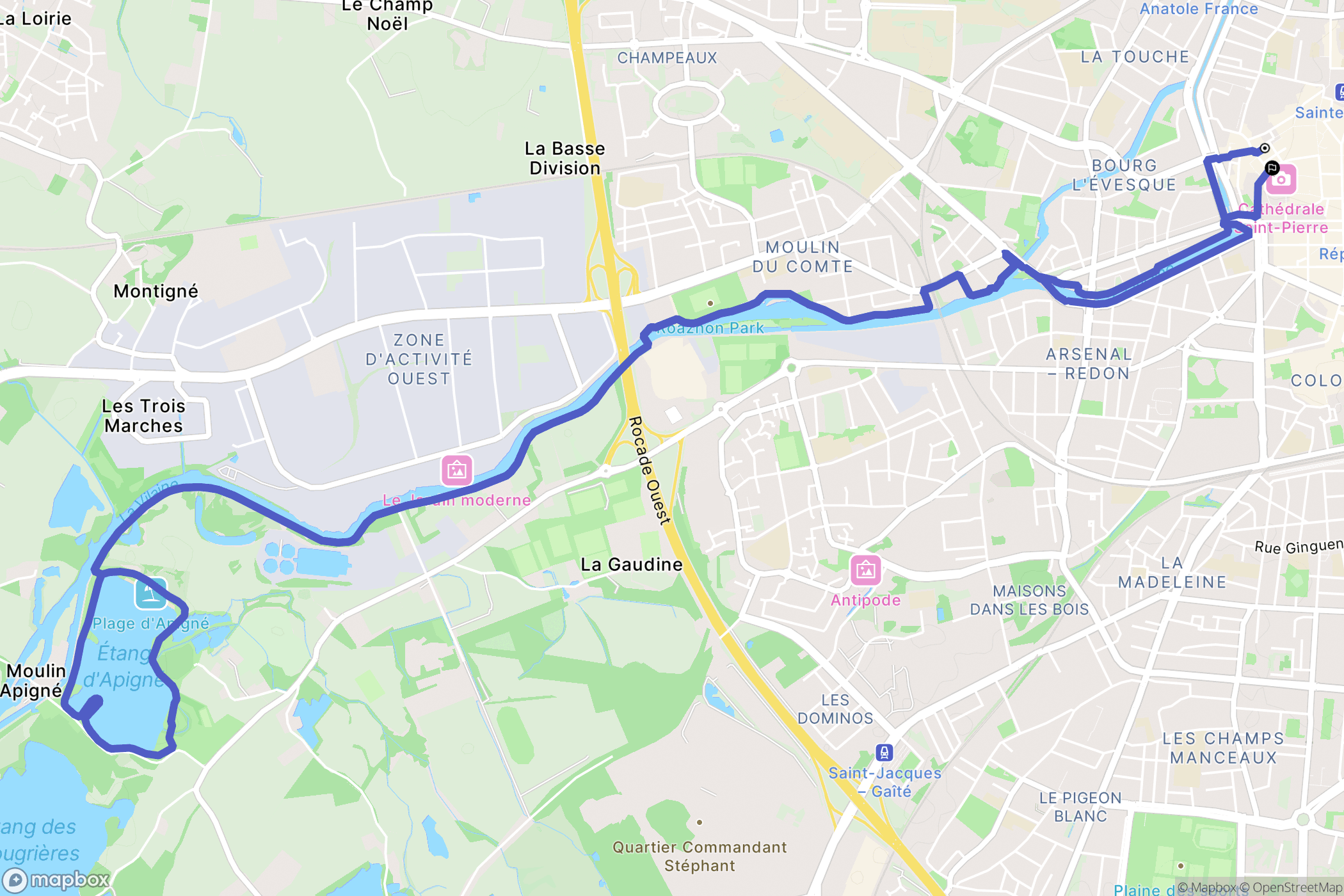 Rennes : carte du parcours de randonnée - France