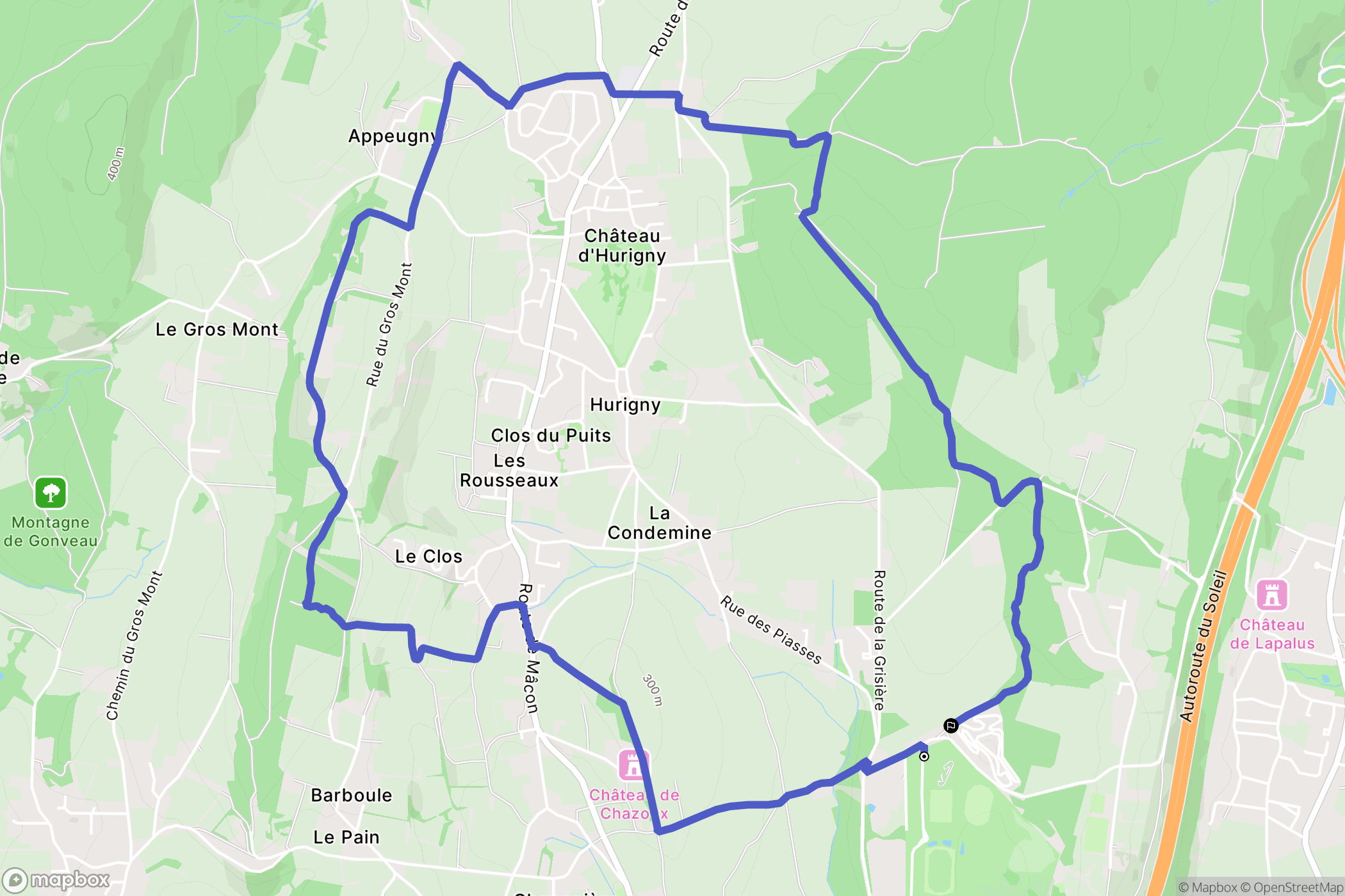 Hurigny : carte du parcours de randonnée - France