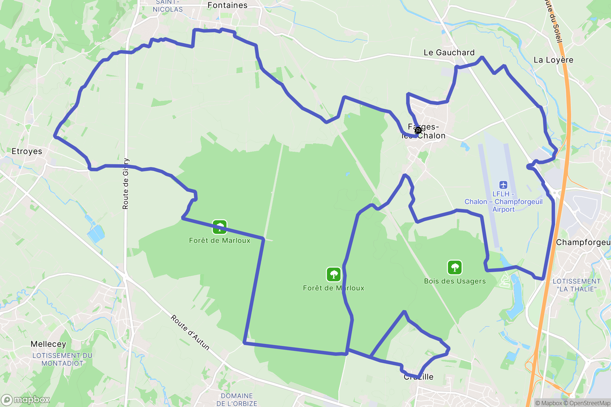 Farges-lès-Chalon : carte du parcours de randonnée - France