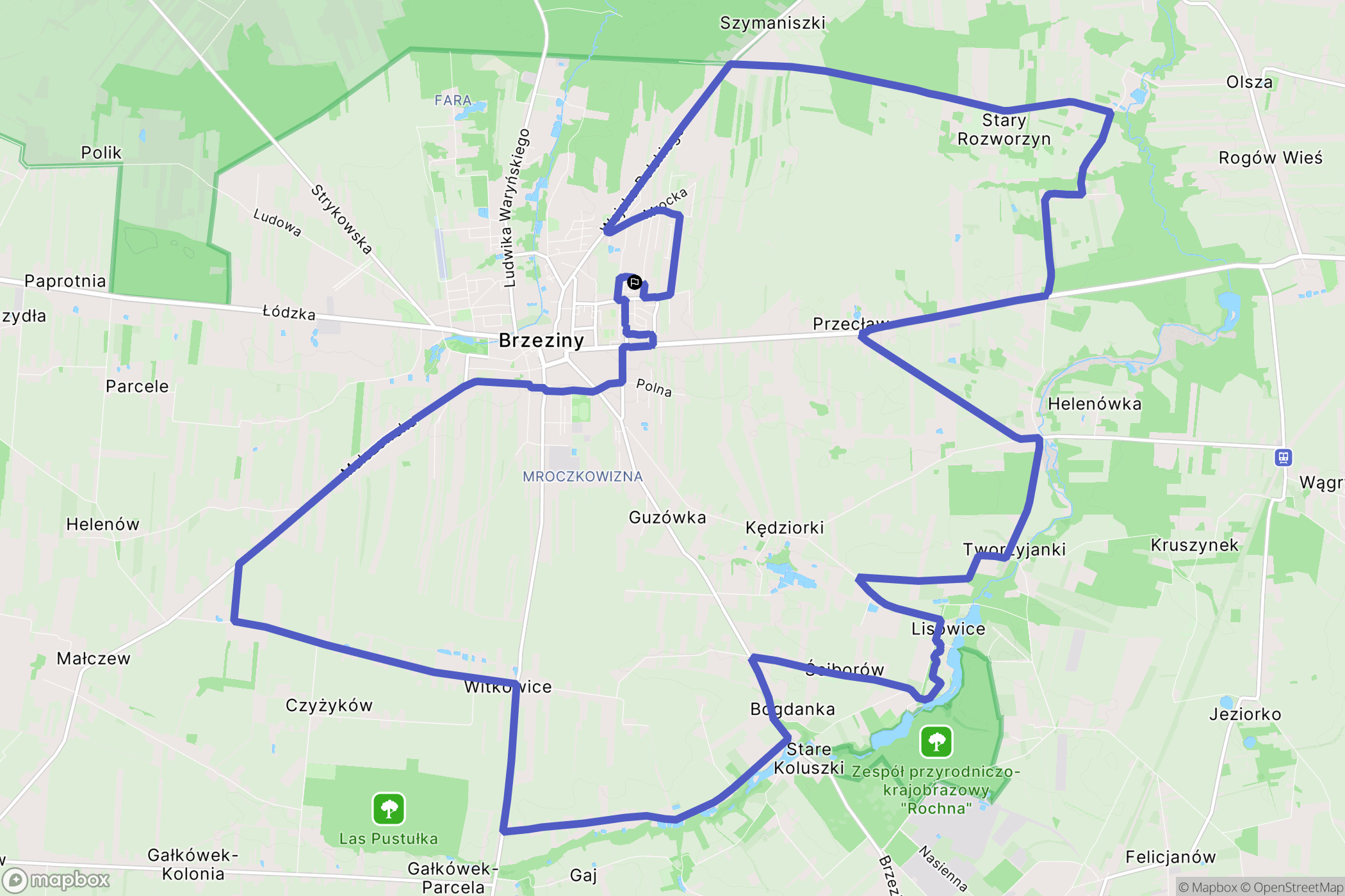 Brzeziny: mapa trasy - Poland
