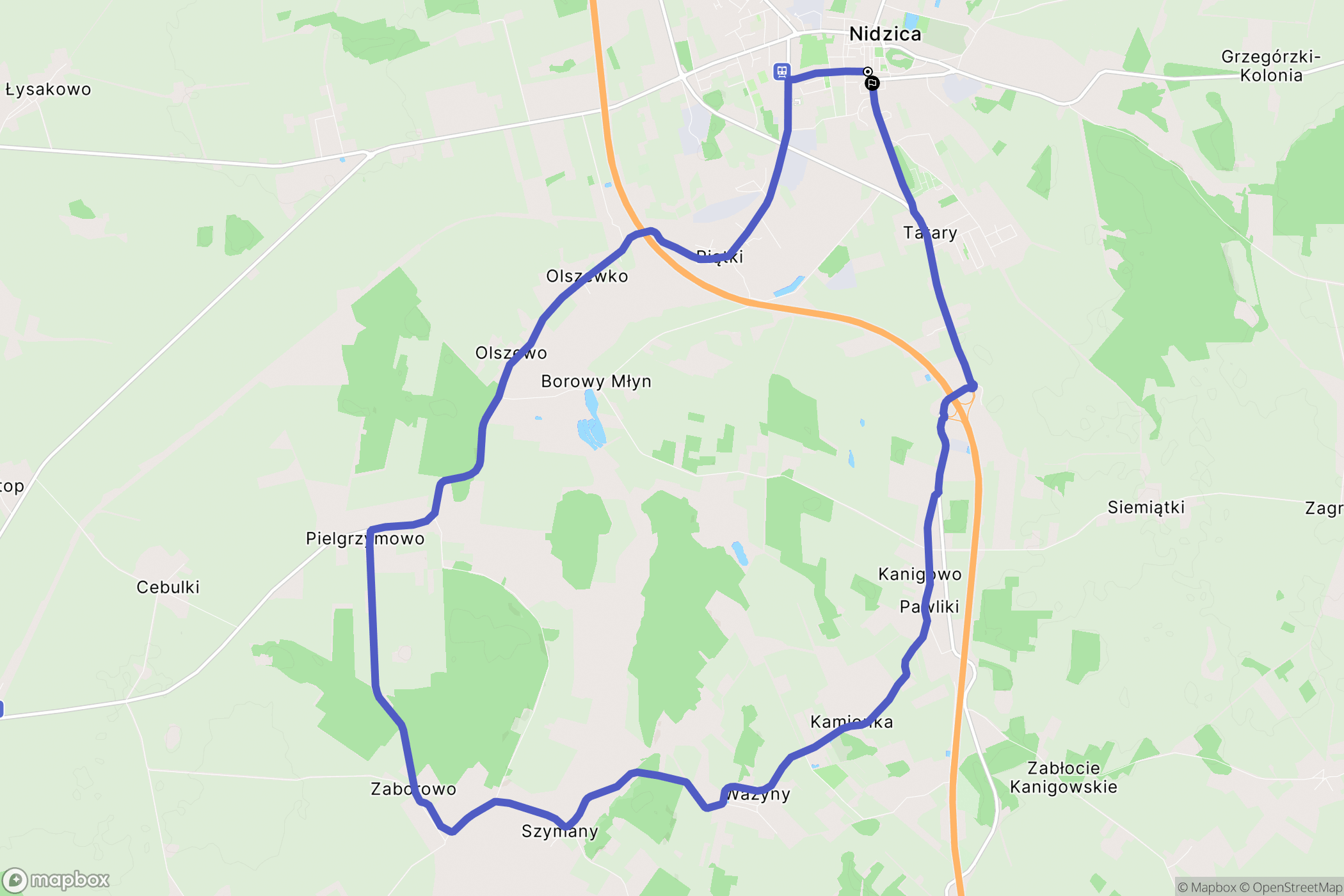 Nidzica: mapa trasy - Poland