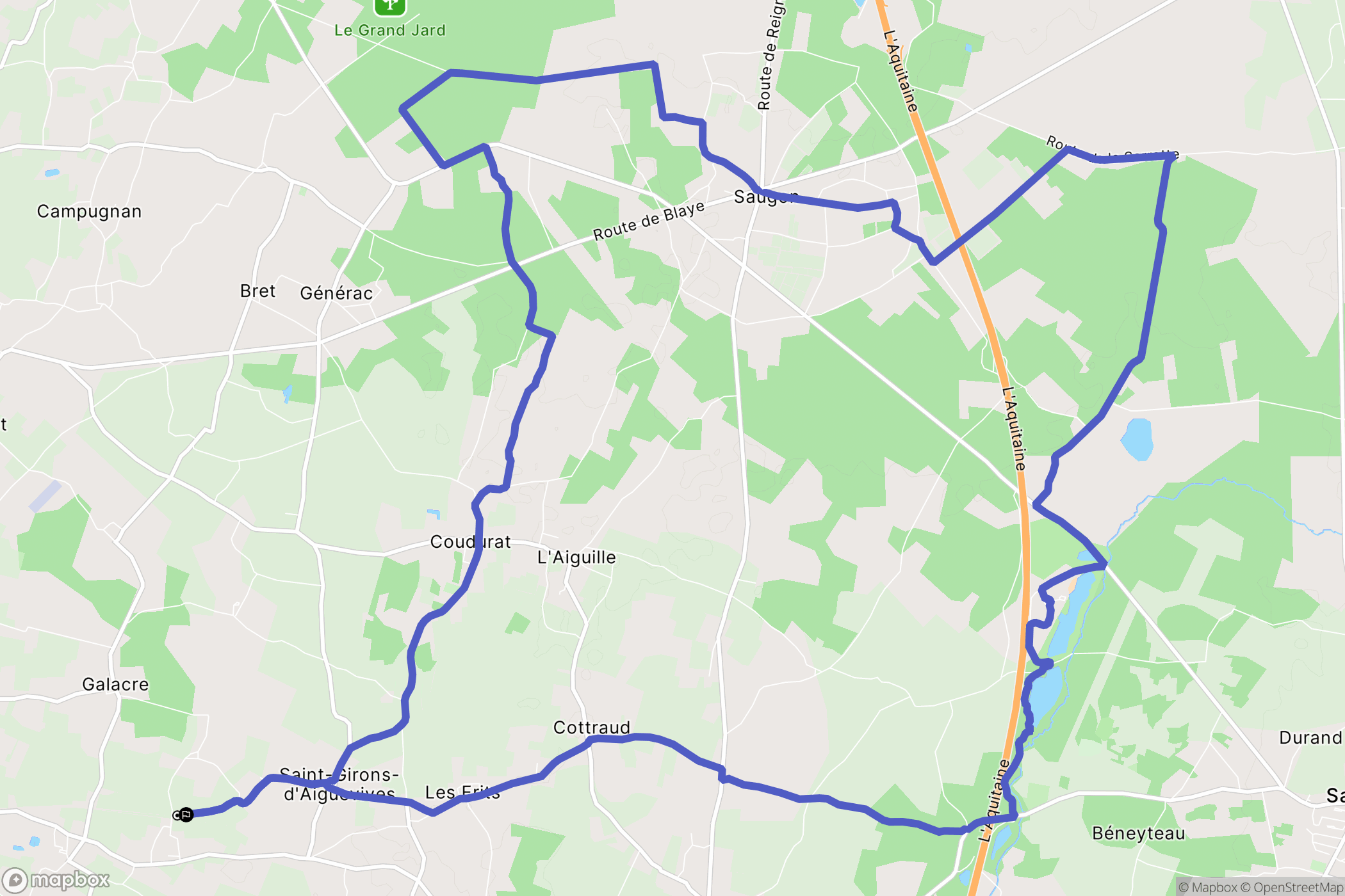 Saint-Girons-d'Aiguevives : carte du parcours de randonnée - France