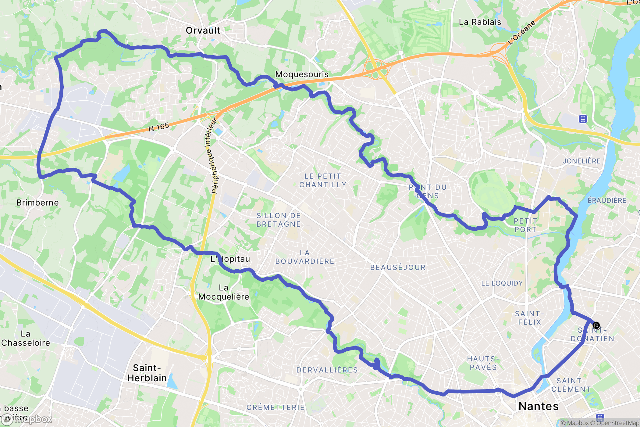 Nantes : carte du parcours de randonnée - France