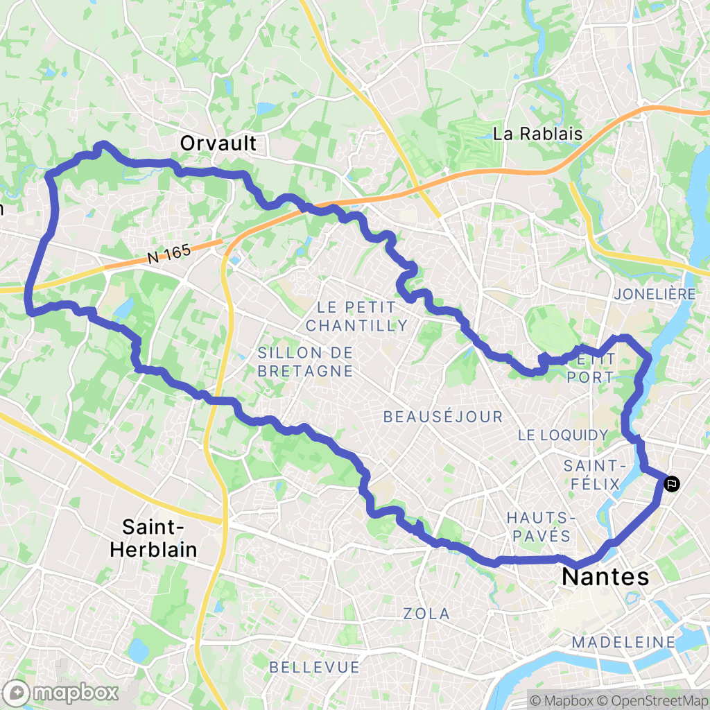 Nantes : carte du parcours de randonnée - France