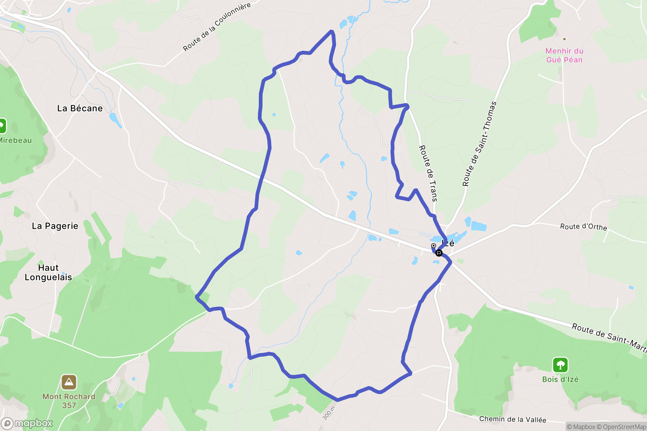Izé : carte du parcours de randonnée - France