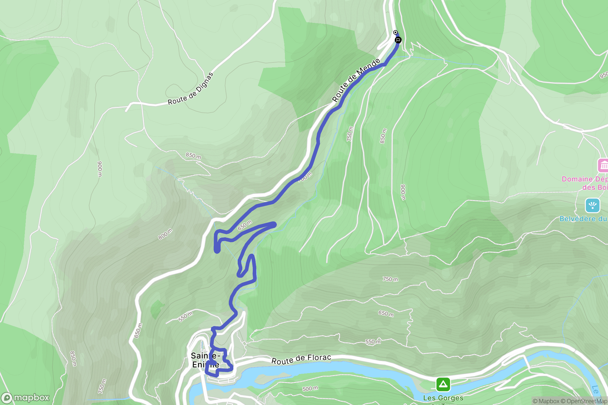Gorges du Tarn Causses : carte du parcours de randonnée - France