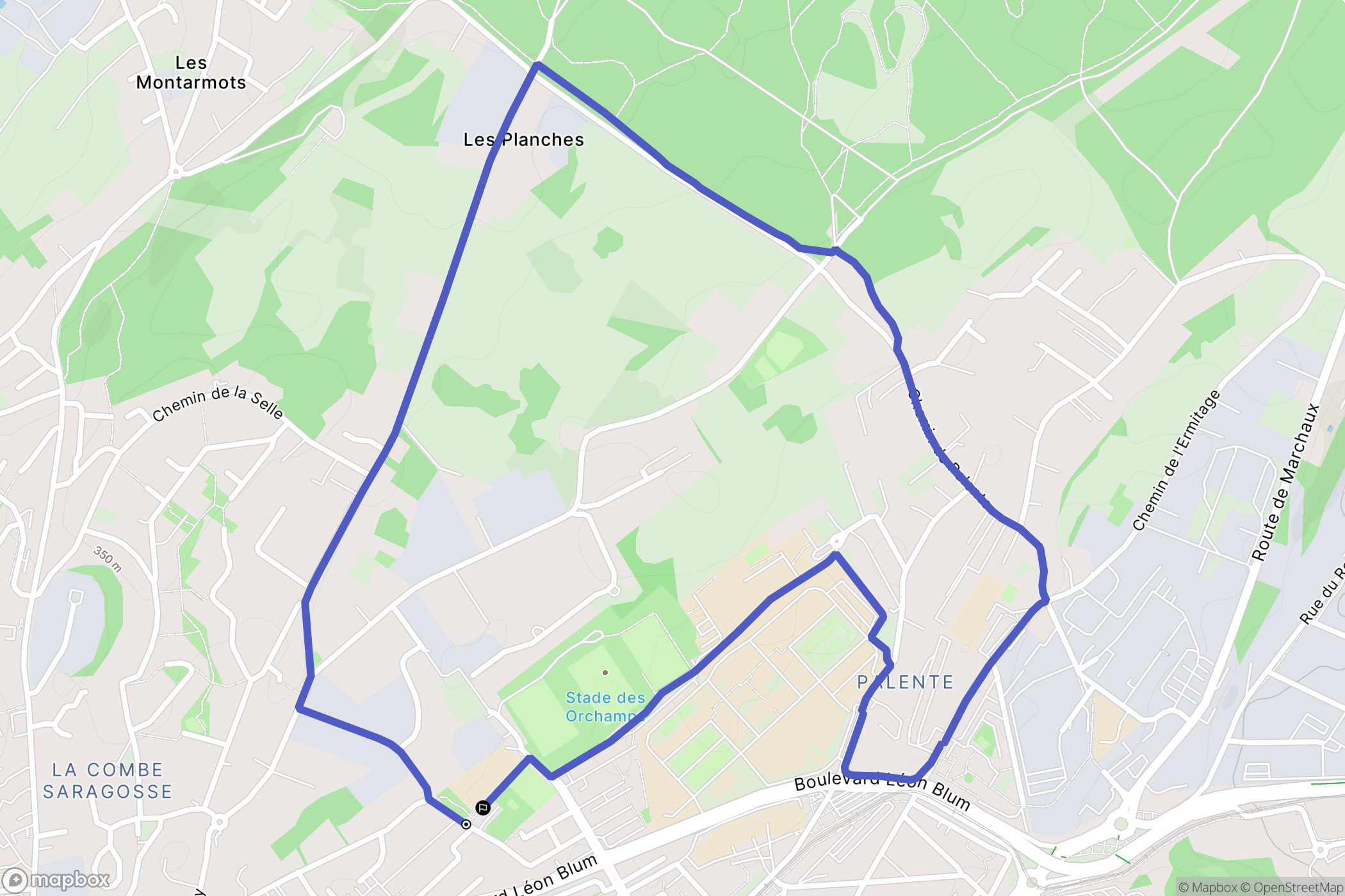 Besançon : carte du parcours de randonnée - France