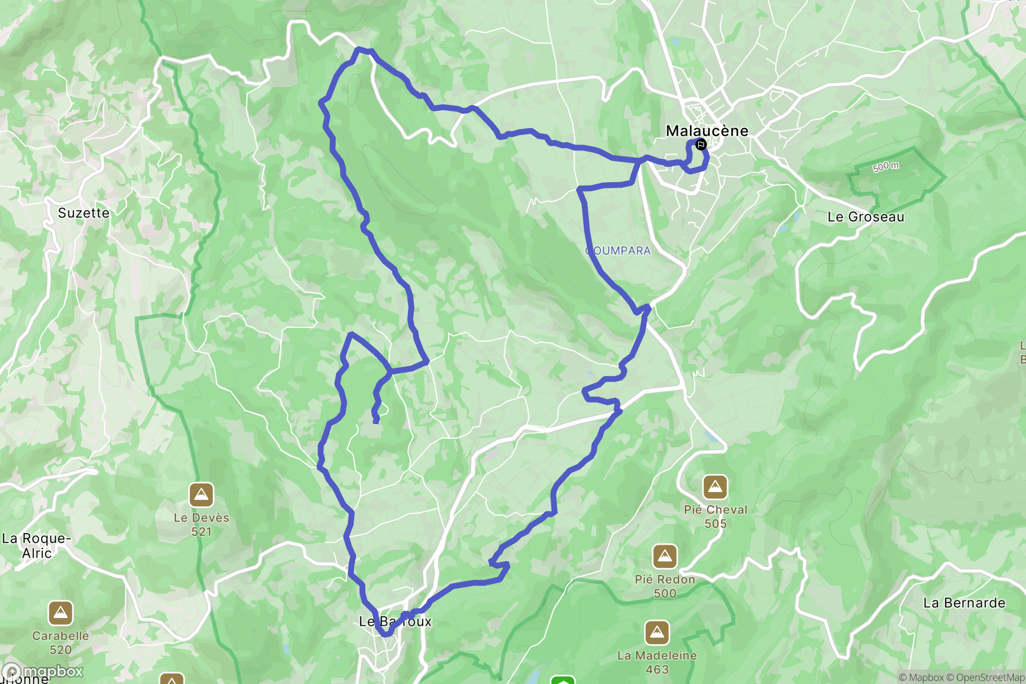 Malaucène : carte du parcours de randonnée - France