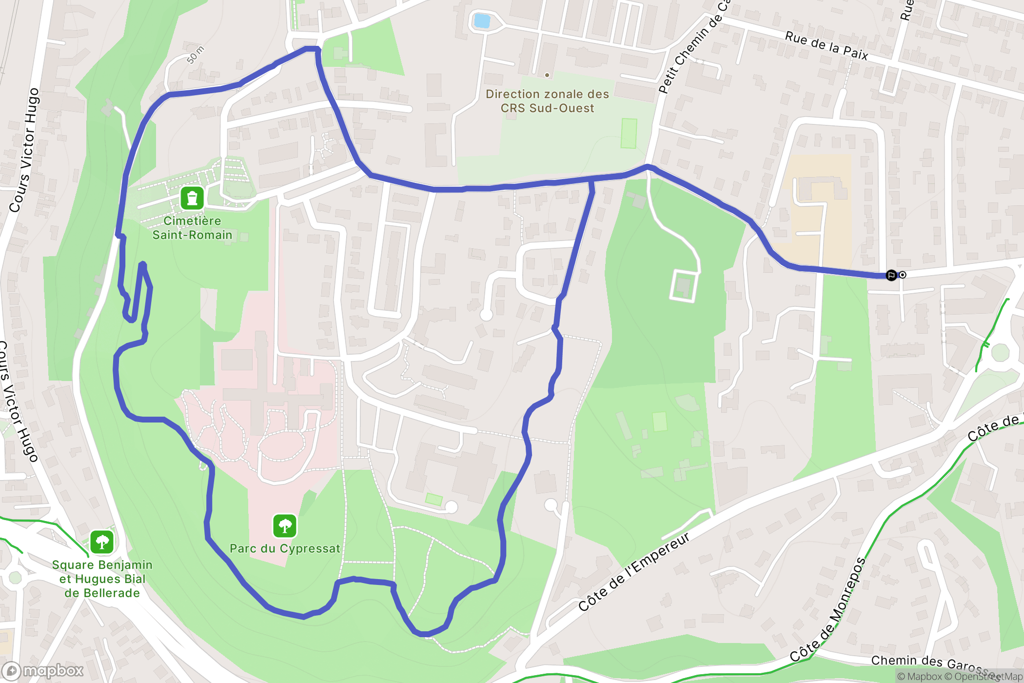 Cenon : carte du parcours de randonnée - France