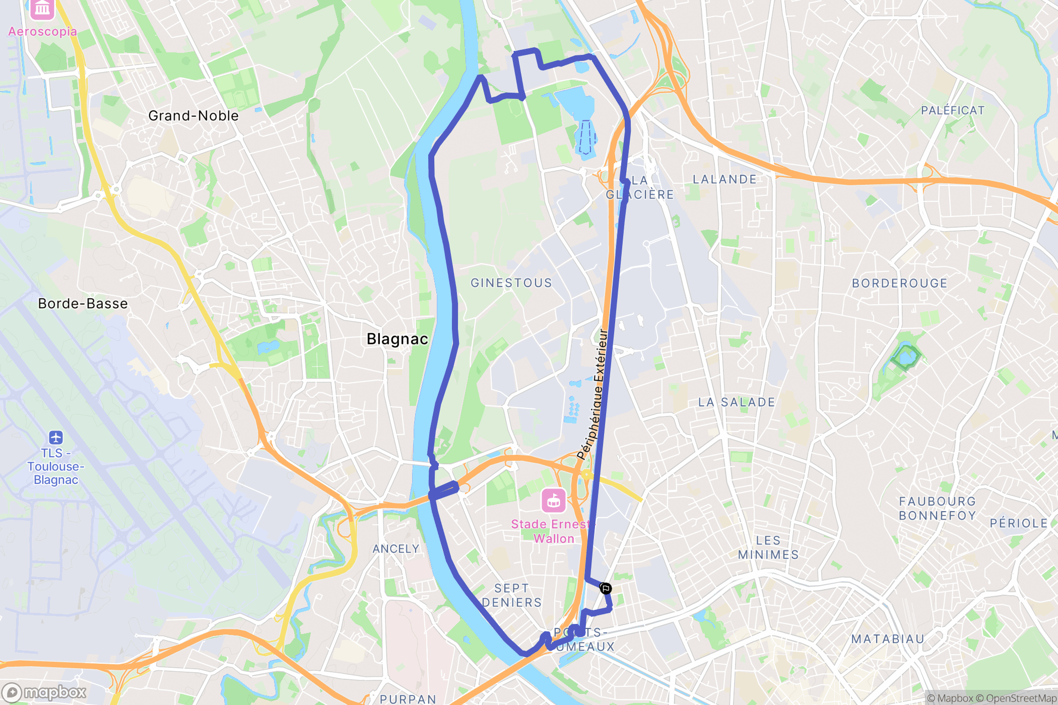 Toulouse : carte du parcours de randonnée - France