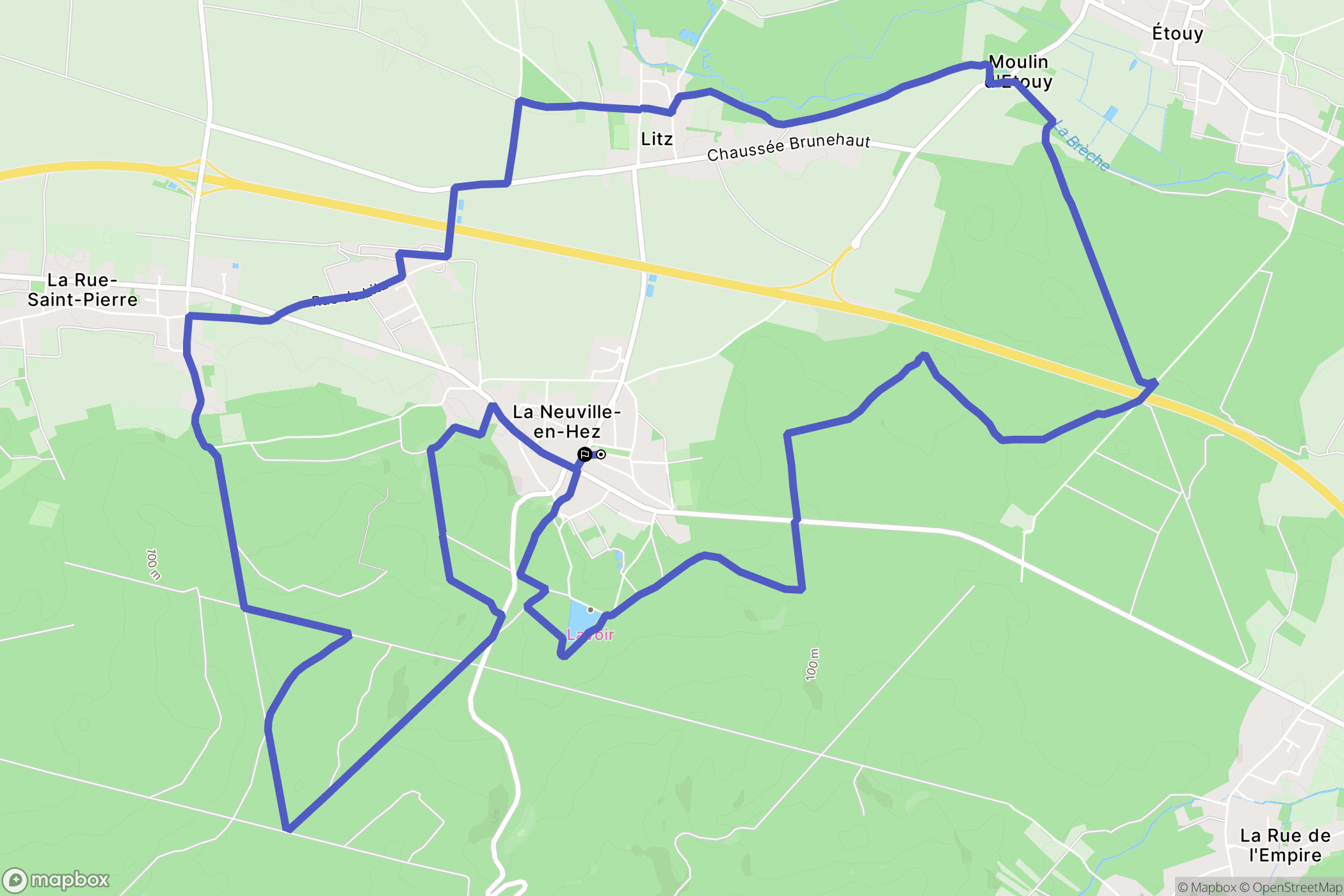 La Neuville-en-Hez : carte du parcours de randonnée - France