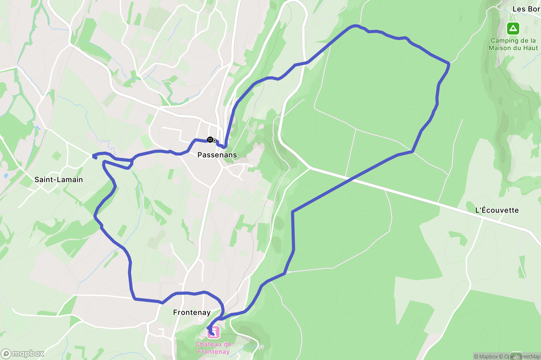 Passenans : carte du parcours de randonnée - France