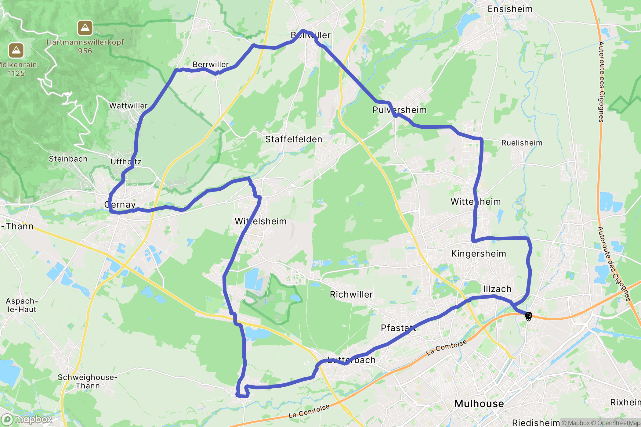Illzach : carte du parcours de randonnée - France