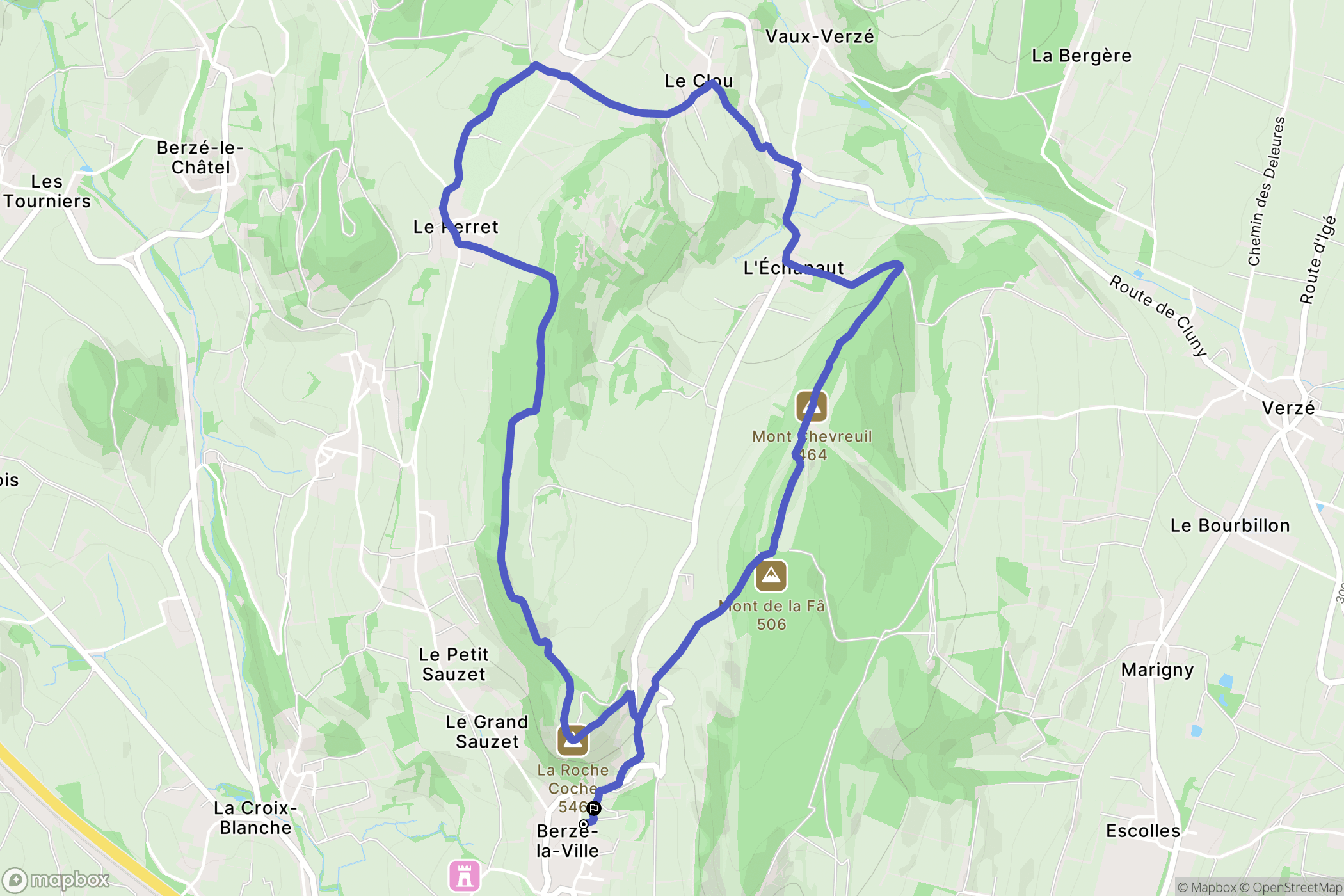 Berzé-la-Ville : carte du parcours de randonnée - France