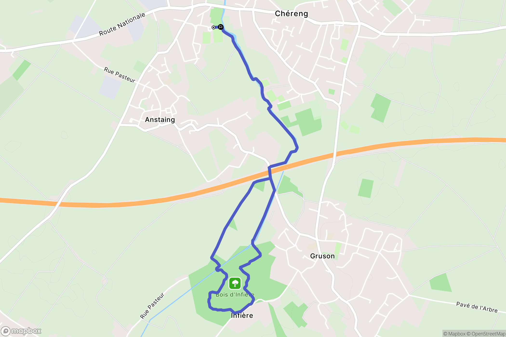 Anstaing : carte du parcours de randonnée - France