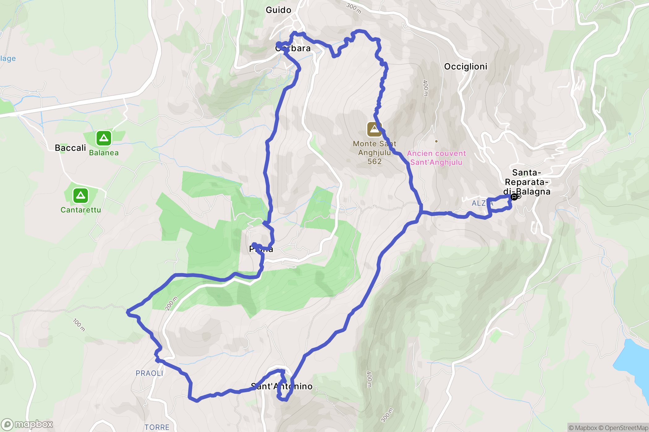 Santa-Reparata-di-Balagna : carte du parcours de randonnée - France