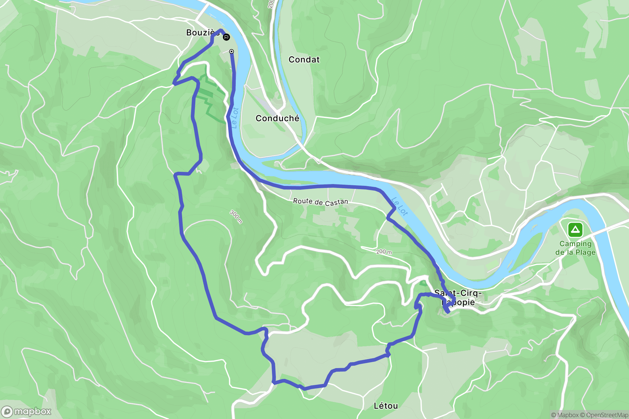 Bouziès : carte du parcours de randonnée - France