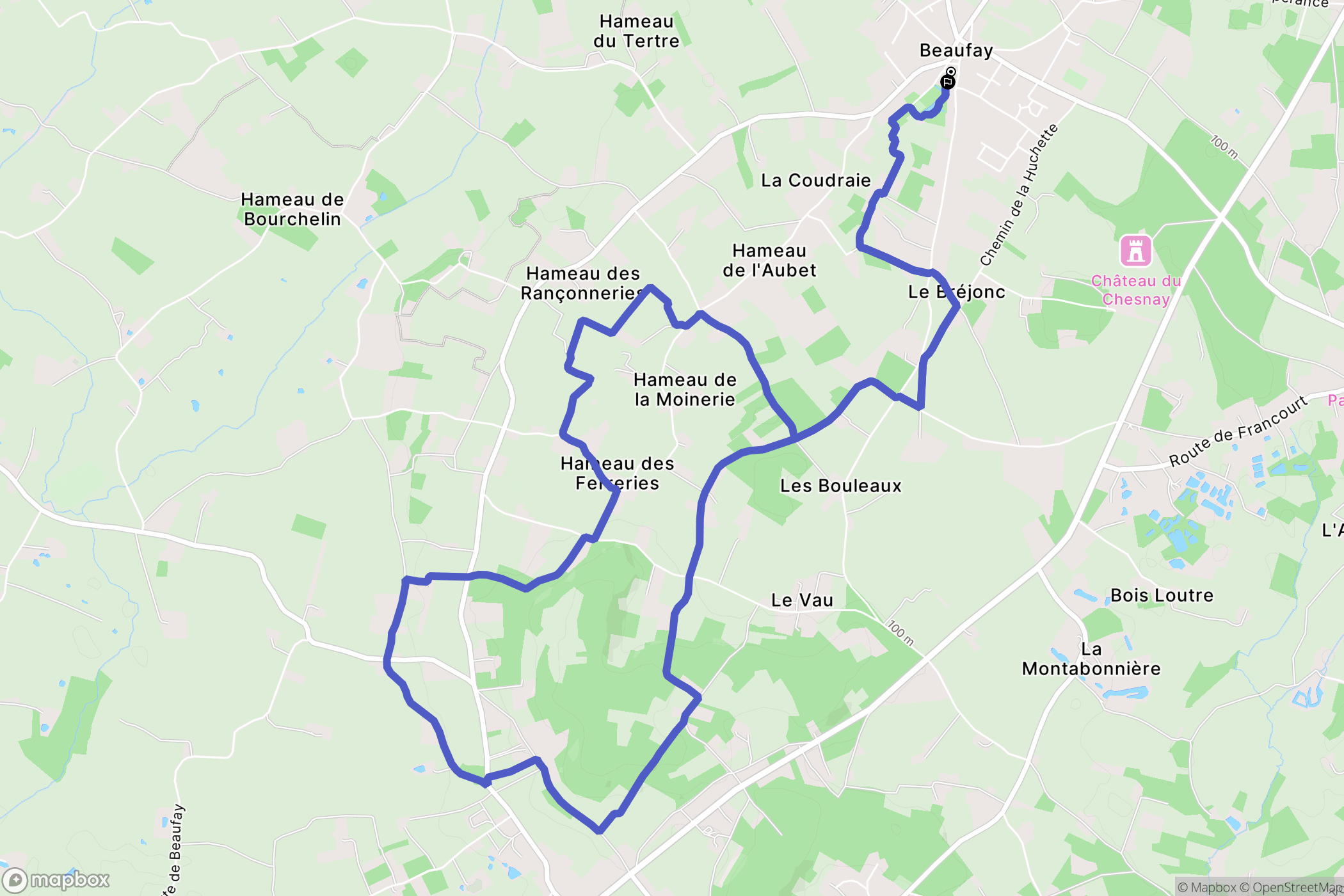 Beaufay : carte du parcours de randonnée - France