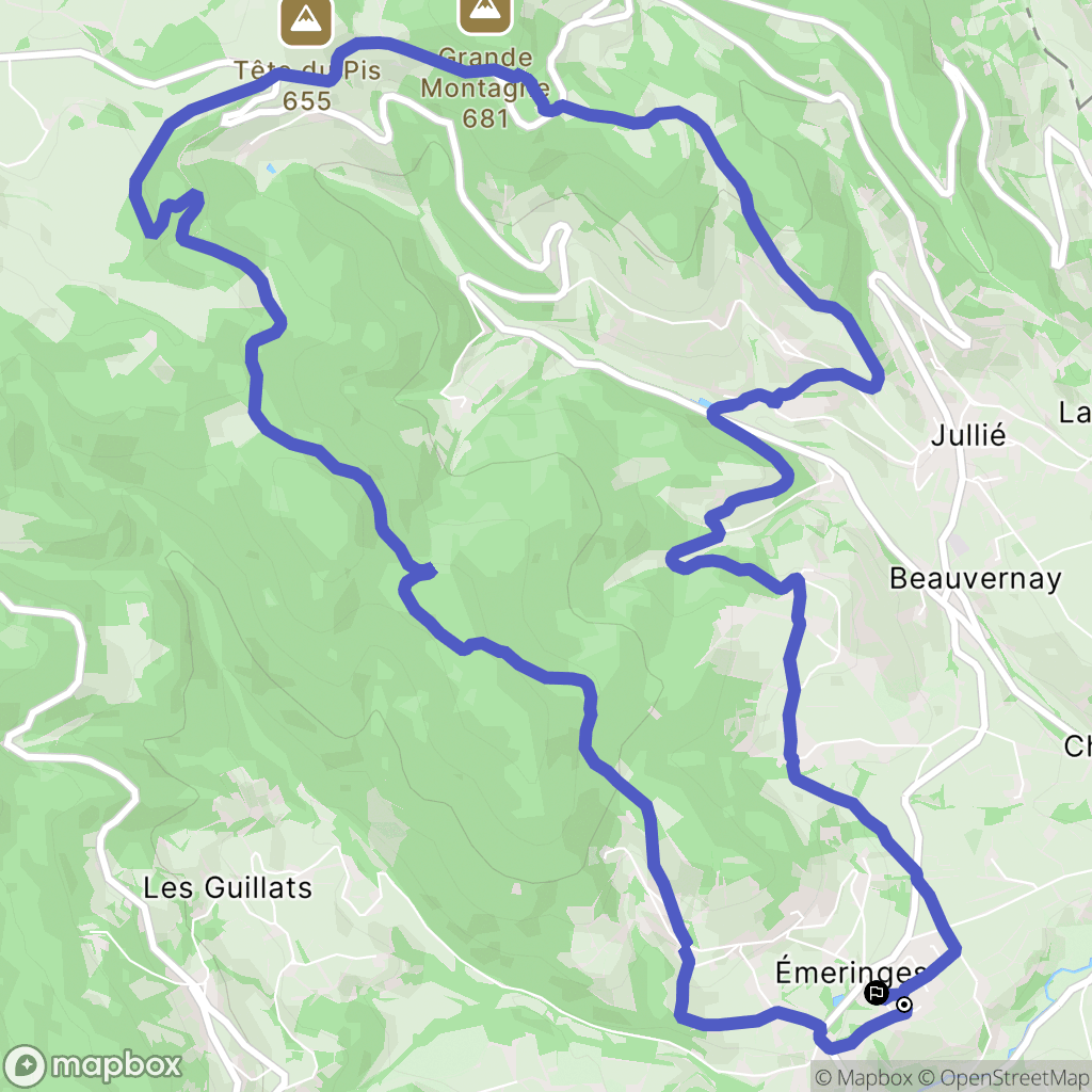 Émeringes : carte du parcours de randonnée - France
