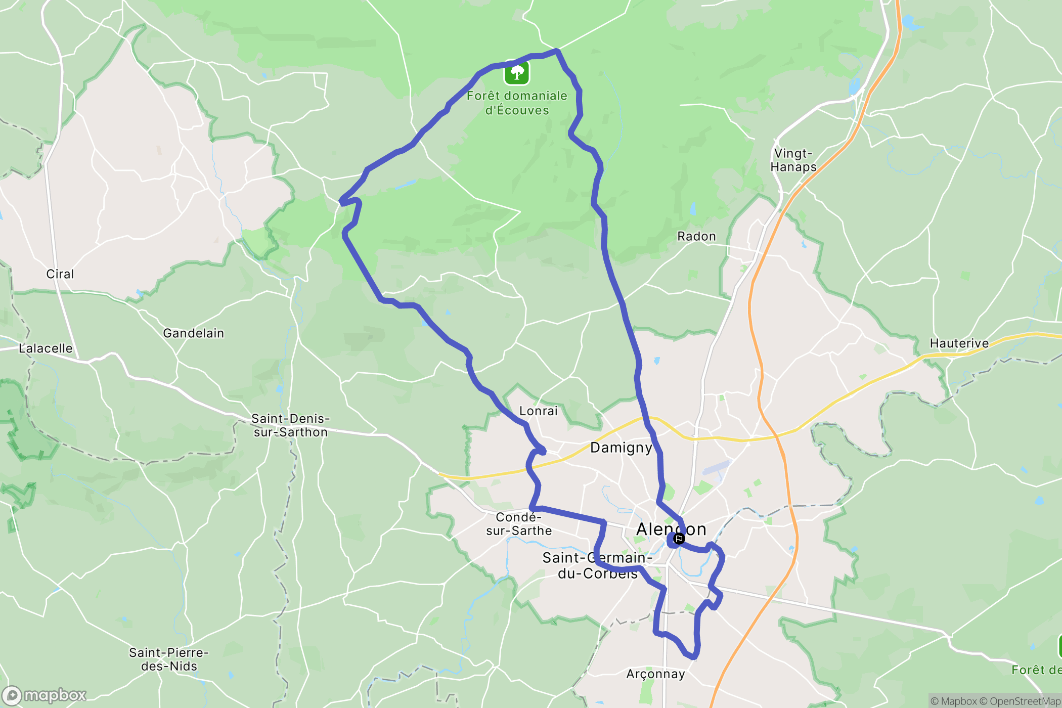 Alençon : carte du parcours de randonnée - France