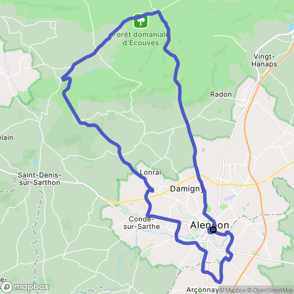 Alençon : carte du parcours de randonnée - France
