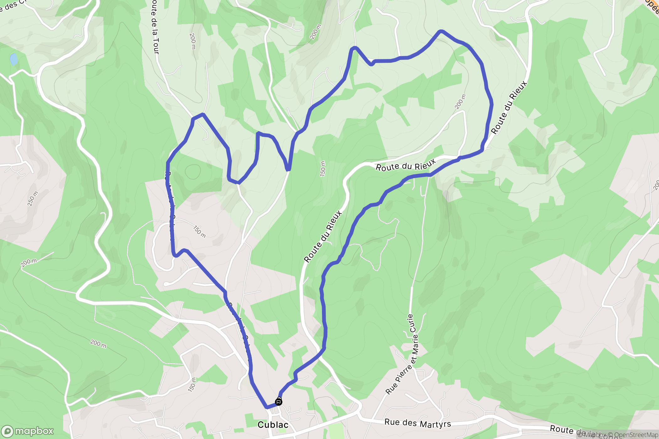 Cublac : carte du parcours de randonnée - France
