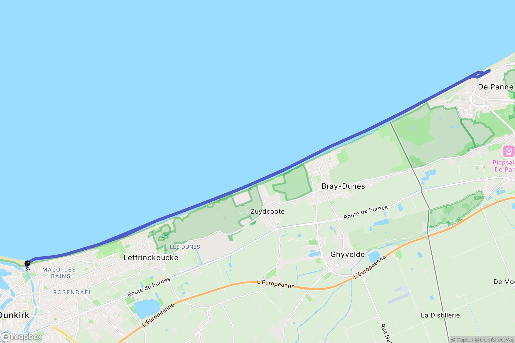 Dunkerque : carte du parcours de randonnée - France