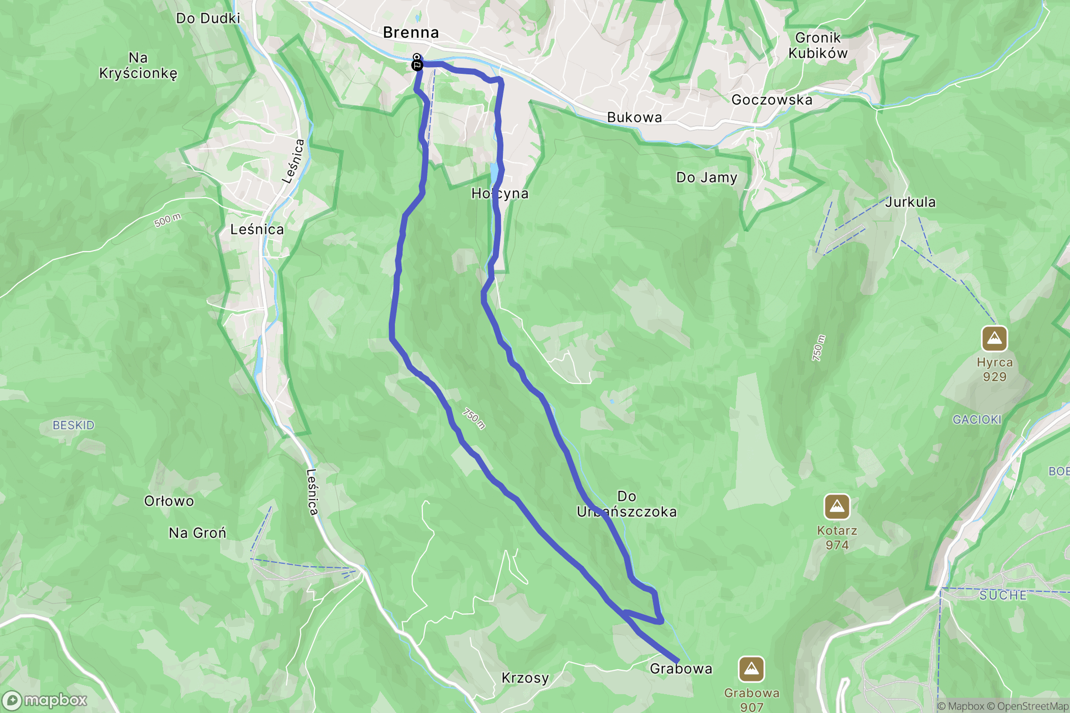 Brenna: mapa trasy - Poland