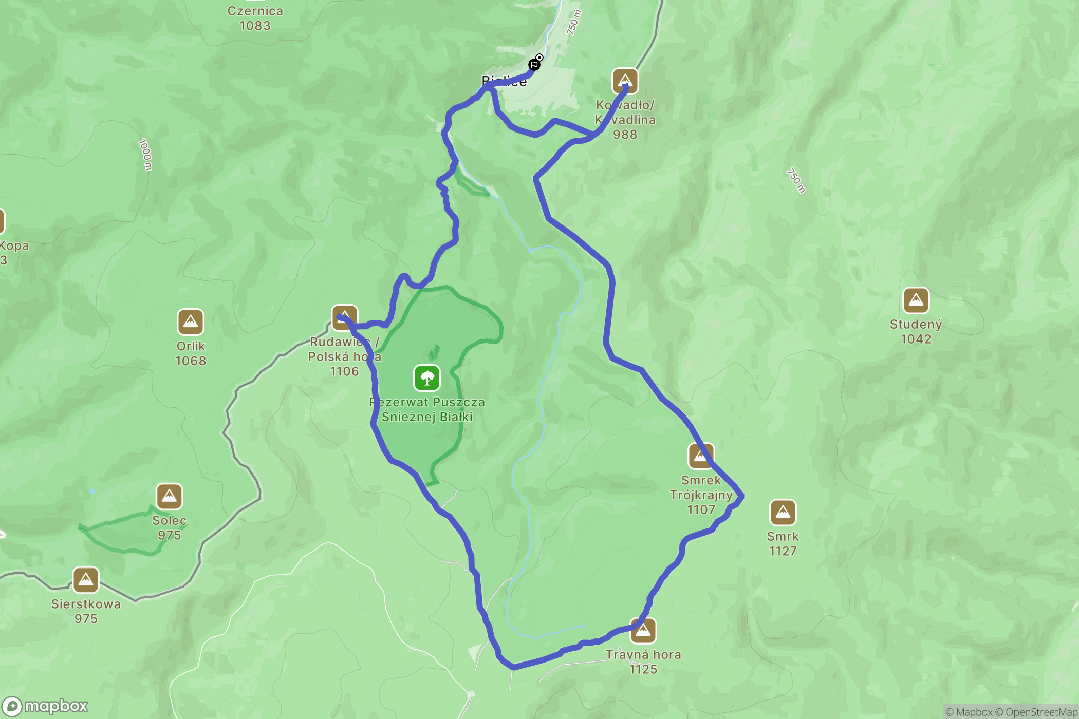 Bielice: mapa trasy - Poland
