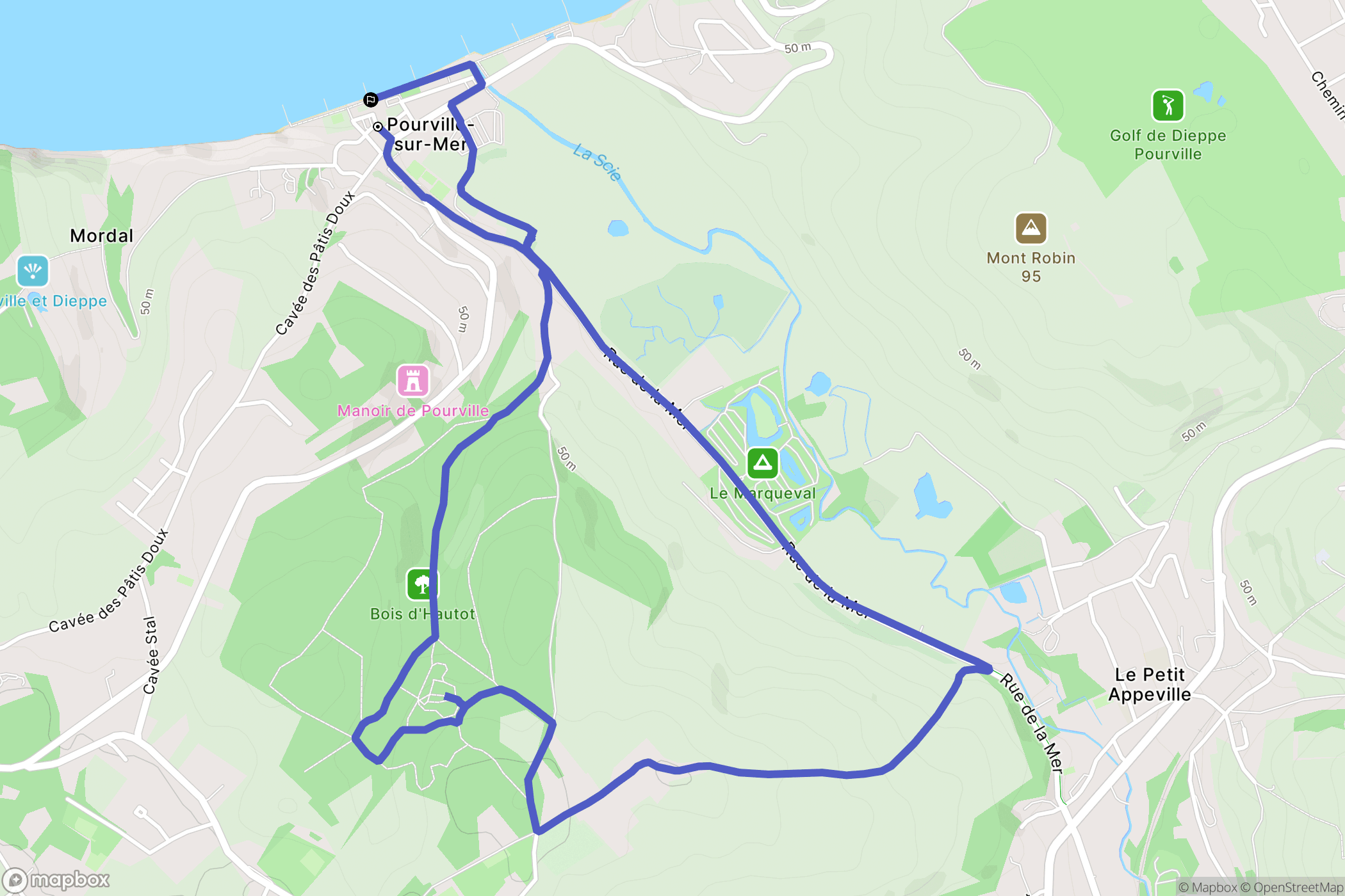 Hautot-sur-Mer : carte du parcours de randonnée - France