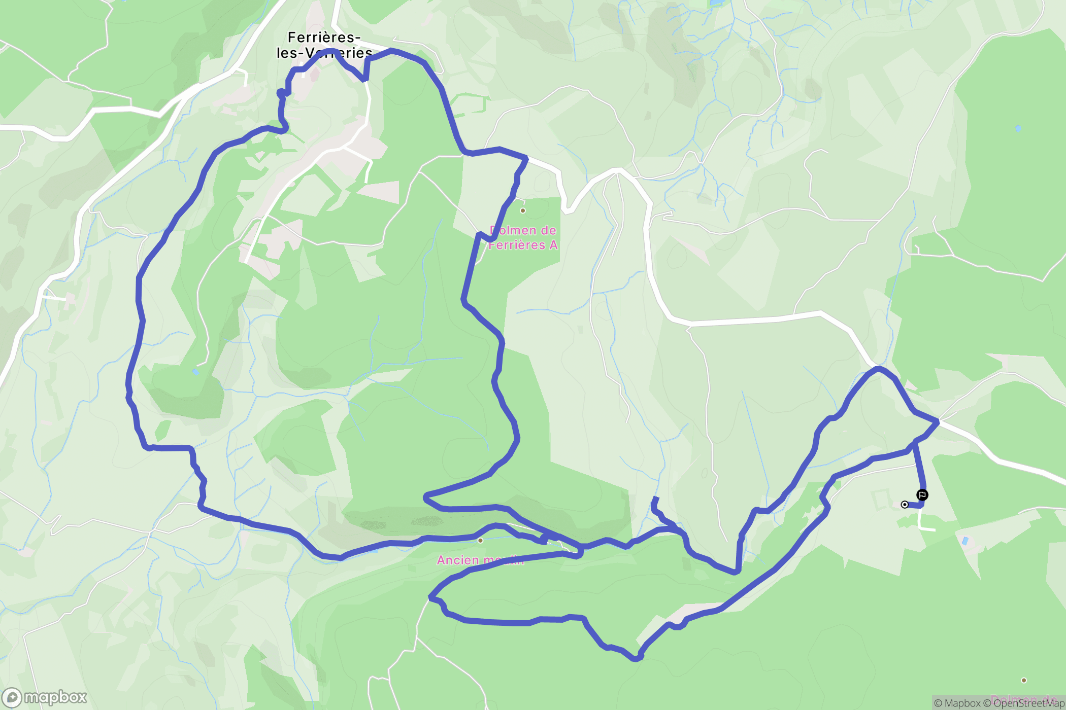 Ferrières-les-Verreries : carte du parcours de randonnée - France