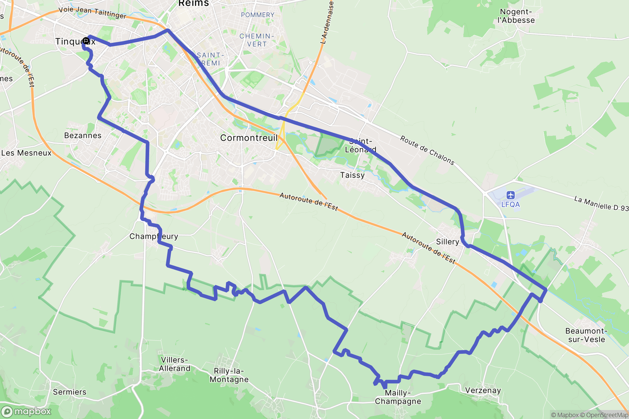 Tinqueux : carte du parcours de randonnée - France