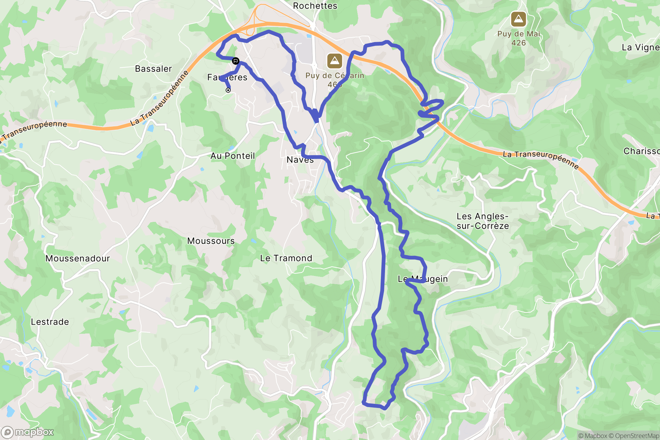 Naves : carte du parcours de randonnée - France