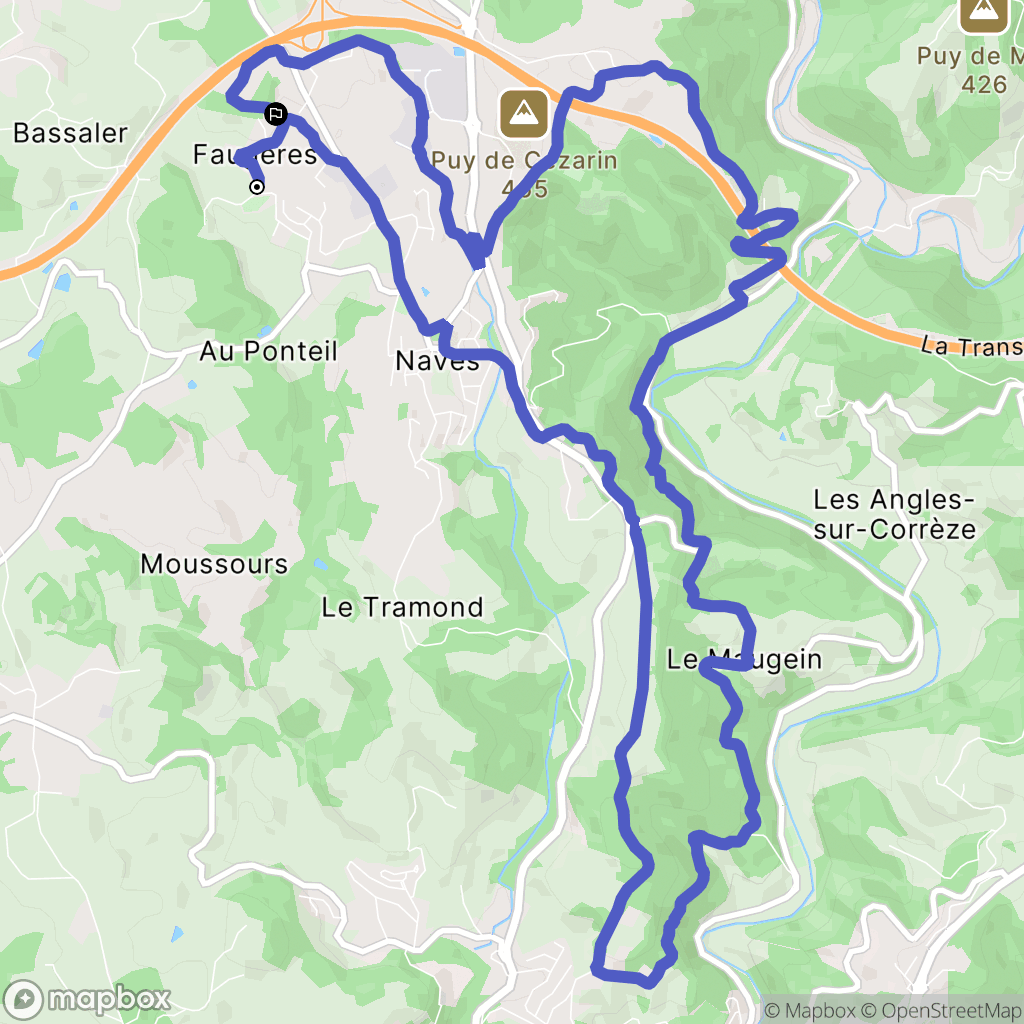 Naves : carte du parcours de randonnée - France