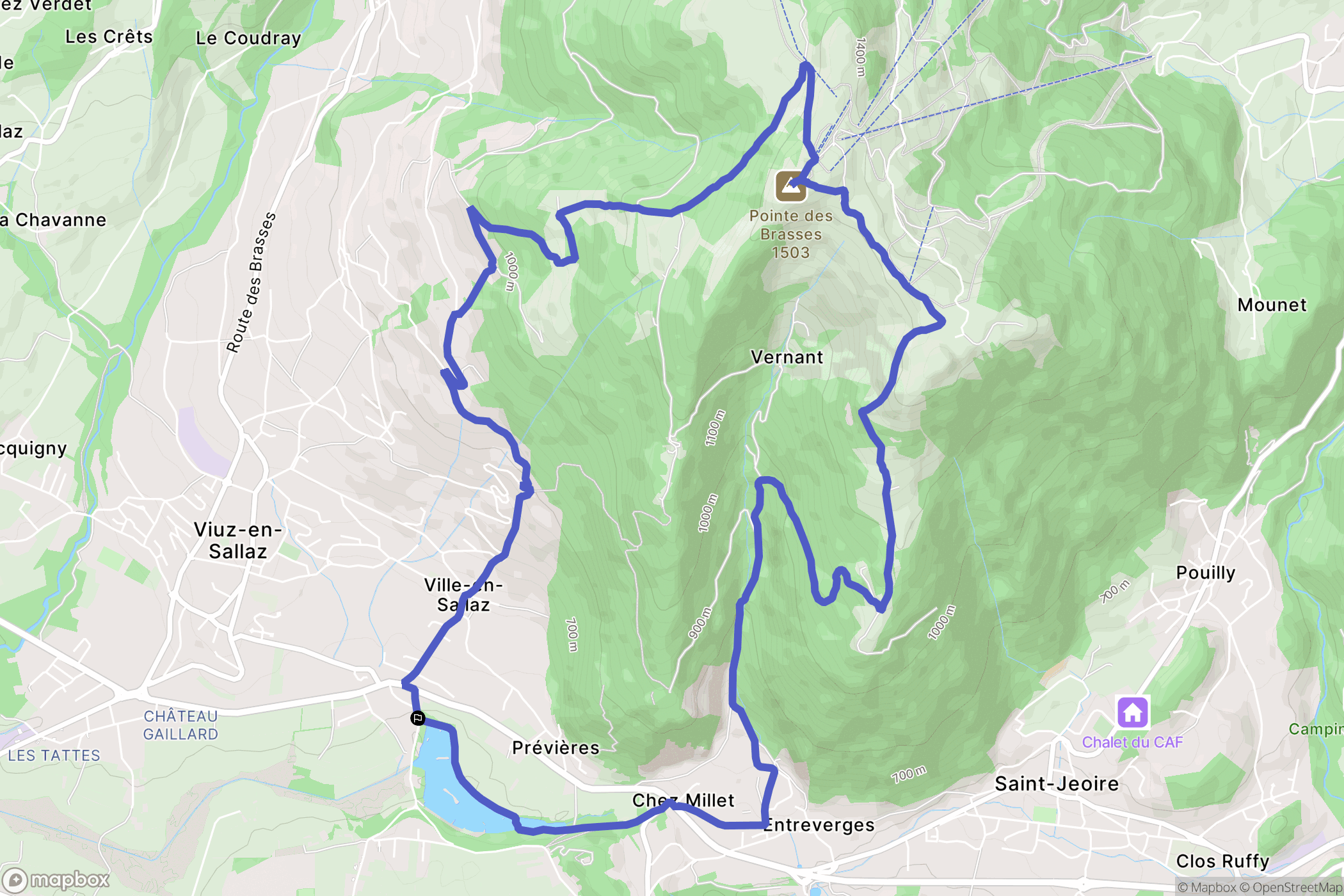 Ville-en-Sallaz : carte du parcours de randonnée - France