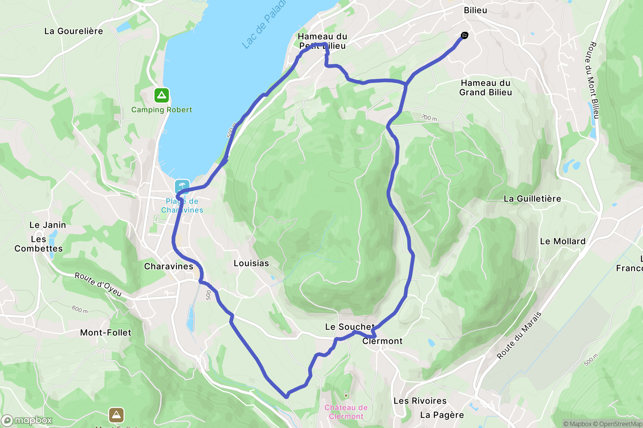 Bilieu : carte du parcours de randonnée - France